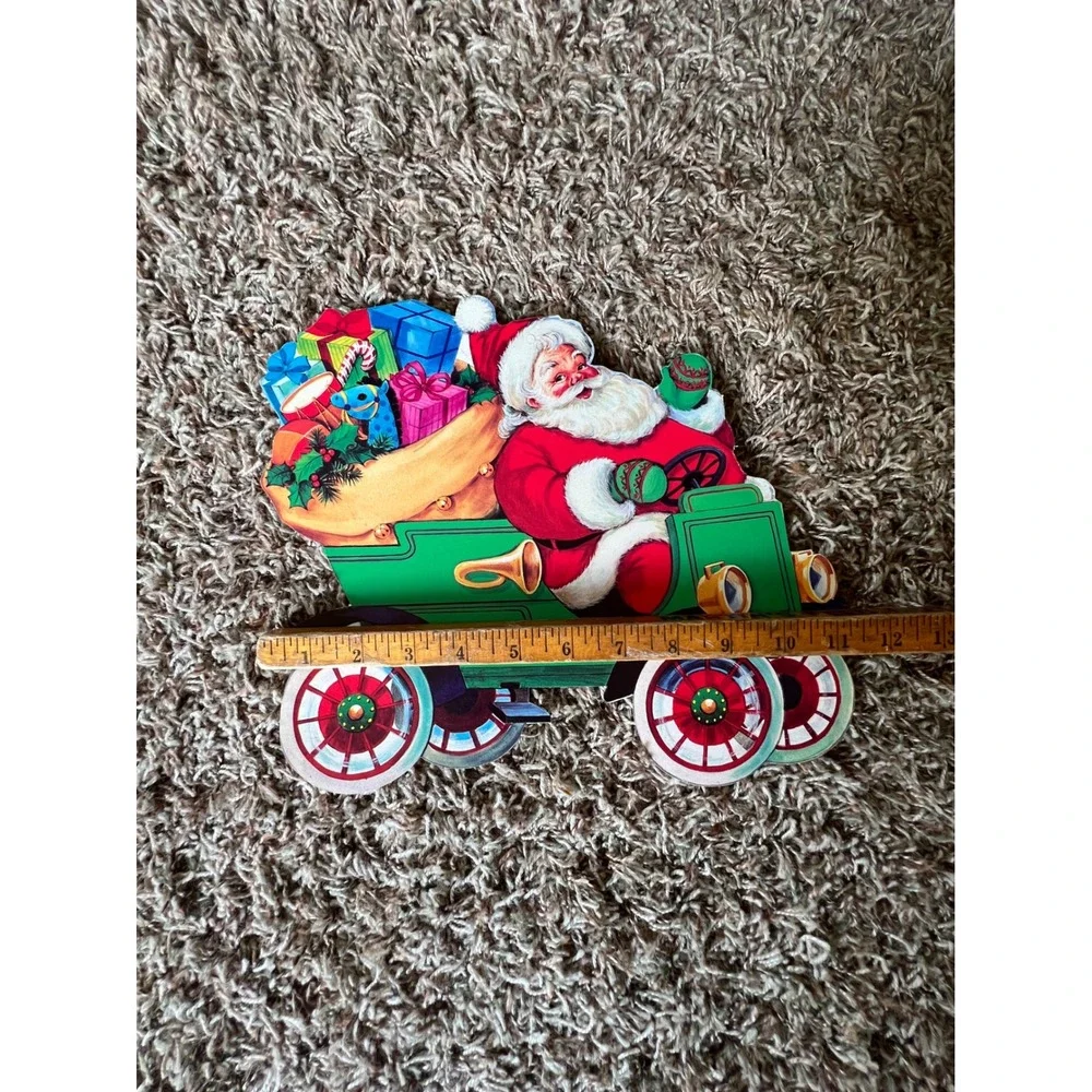Vintage Santa Claus Driving Car Cardboard Cutout Double Sided Christmas Decor